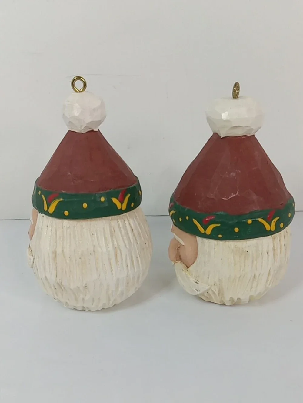 Hand-Carved & Painted Santa Head Folk Art Holiday Ornament Red Hat, White Beard